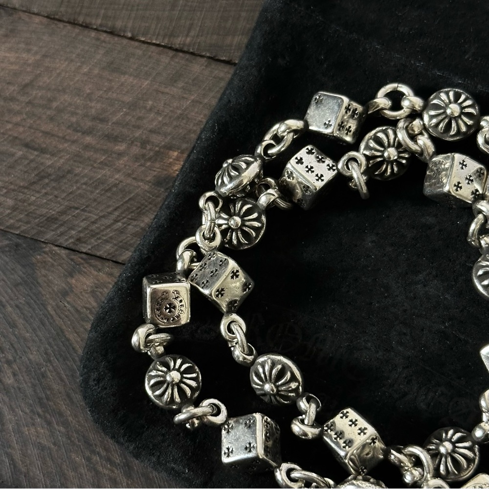 Chrome Hearts Silver 20 Inch Dice & Cross Ball Necklace With Lobster Clasp - Picture 3 of 9